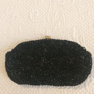 Black beaded clutch vintage bag
